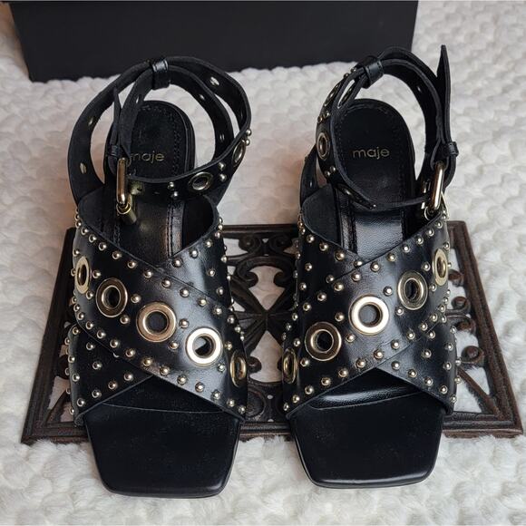 NIB Maje Ferma Eyelet Sandals in Black, Sz 36 / US 5-5.5 - Picture 2 of 13